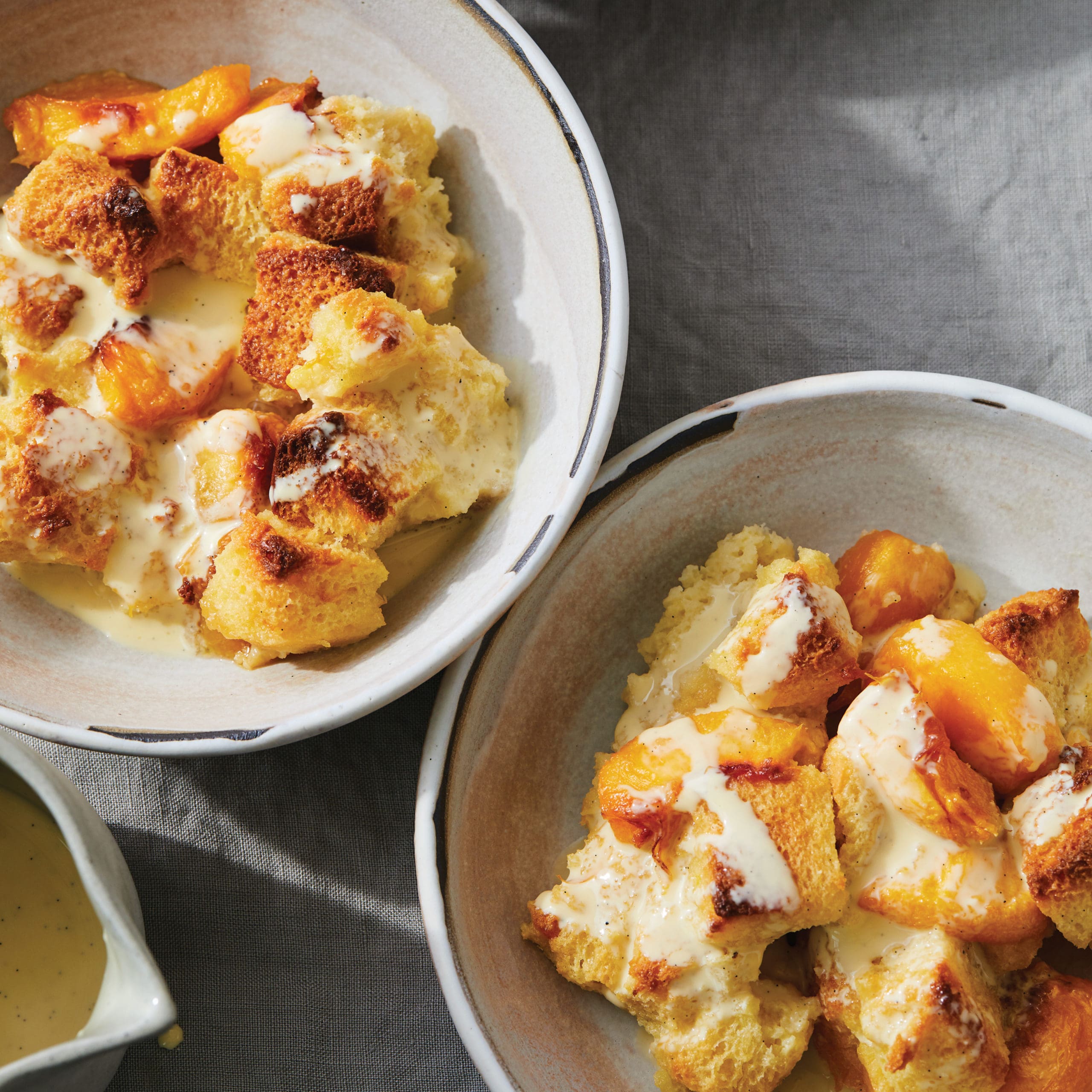 Roasted Peach Bread Pudding recipe from Simple Fruit